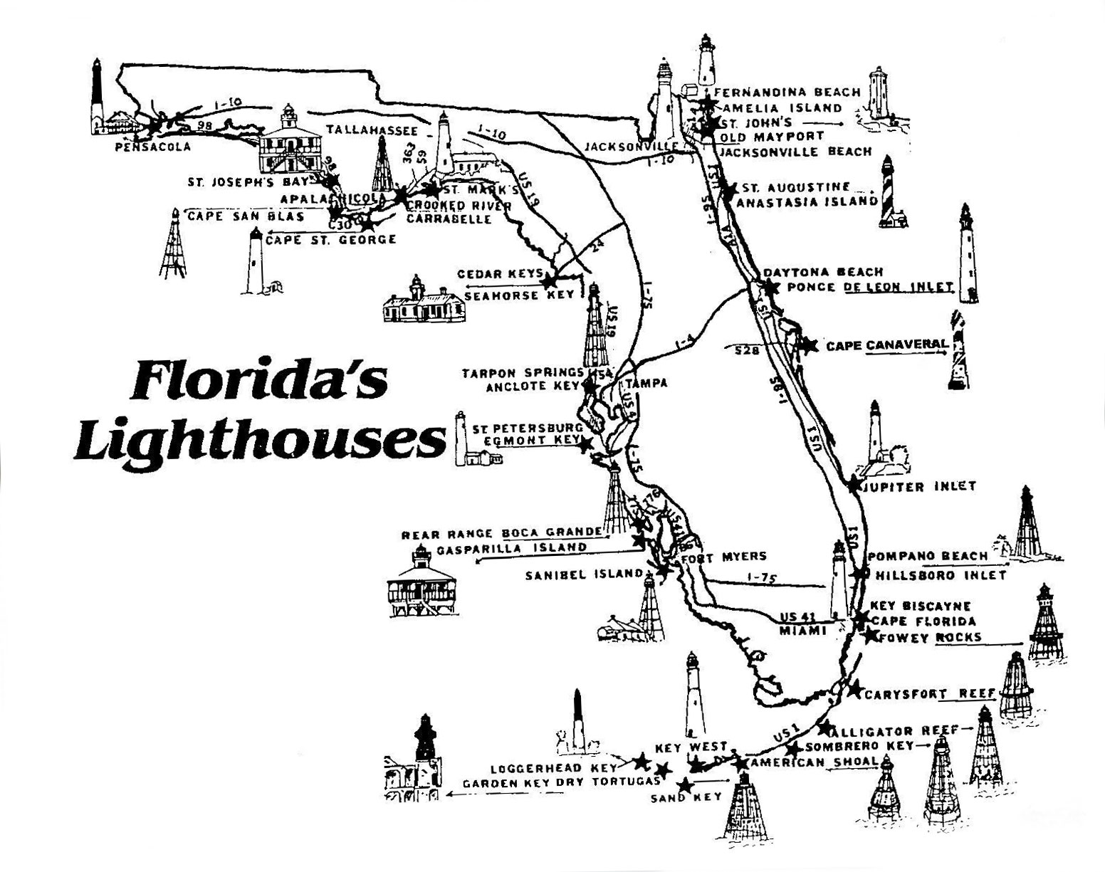 Florida Lighthouses Map Induced Info
