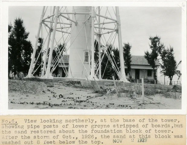 The base of the tower in November 1928, after sand was restored around the foundation following the storm of October 1926